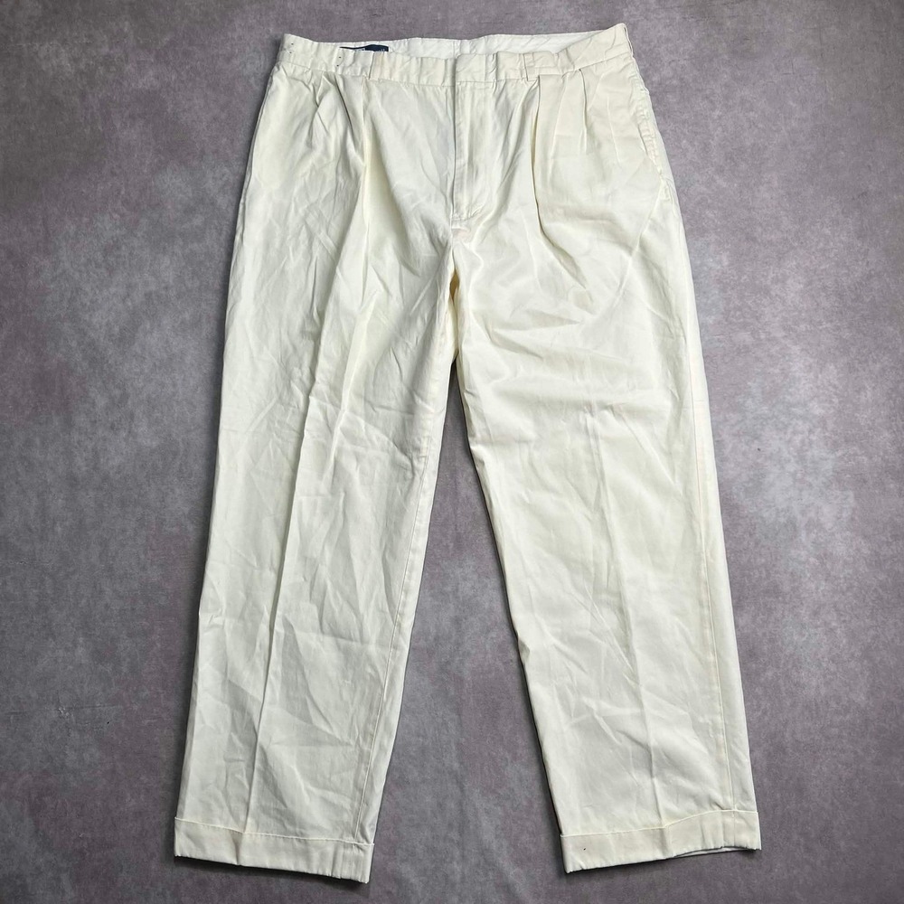 Vtg Polo Ralph Lauren Silk Blend Pleated Trousers Ivory Mens TAG 38x30 Cuffed